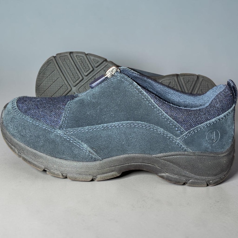 Lands End All Weather Zip Front Suede Sneakers Navy Blue 519241 Womens 6.5B